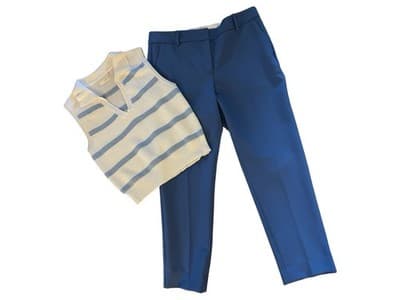 10P Petite Talbots Hampshire Ankle Pants Matching Top Set Blue White Spring - Thumbnail 2