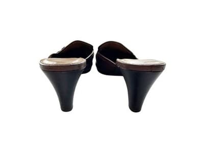 Y2K AIGNER Brown Leather Mules Shoes Kitten Heel Square Toe Old Money 7.5 - Thumbnail 9