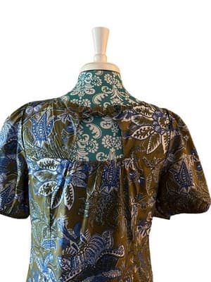 Size MP Talbots Cotton Top Floral Puff Sleeves Babydoll Green Blue Bow Summer - Thumbnail 5