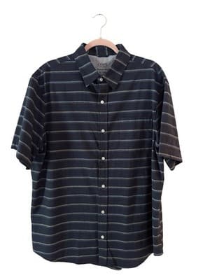 Mens Chaps XL SEACOAST WASH COASTAL Beach Striped Blue Cotton Short Sleeve Shirt - Thumbnail 2