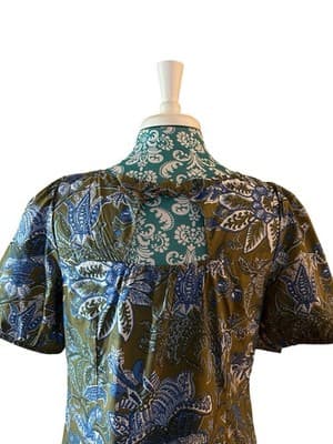 Size MP Talbots Cotton Top Floral Puff Sleeves Babydoll Green Blue Bow Summer - Thumbnail 4