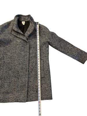 J. Crew City Coat Tweed Zip Front Stand Up Collar Black Womens 8 Old Money Luxe - Thumbnail 4