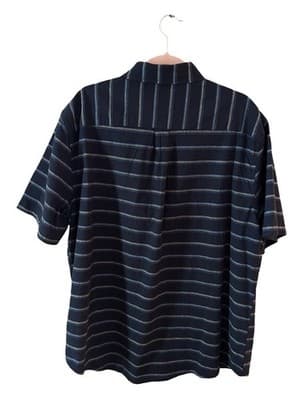 Mens Chaps XL SEACOAST WASH COASTAL Beach Striped Blue Cotton Short Sleeve Shirt - Thumbnail 3