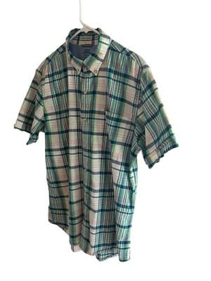 Men’s Izod Sz L Coastal Beach Saltwater Classics Plaid Cotton Short Sleeve Shirt - Thumbnail 3