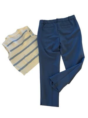 10P Petite Talbots Hampshire Ankle Pants Matching Top Set Blue White Spring - Thumbnail 8