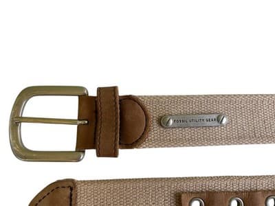 Fossil Utility Gear Belt Leather Trim Tan Cloth Casual Men's 36 Spring Summer - Thumbnail 3