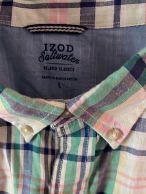 Men’s Izod Sz L Coastal Beach Saltwater Classics Plaid Cotton Short Sleeve Shirt - Thumbnail 10