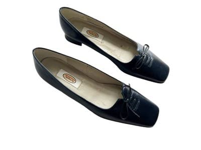 7.5N Vintage Talbots Navy Blue Leather Classic Elegant Shoes Low Heel Preppy - Thumbnail 6
