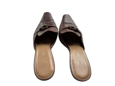 Y2K AIGNER Brown Leather Mules Shoes Kitten Heel Square Toe Old Money 7.5 - Thumbnail 8