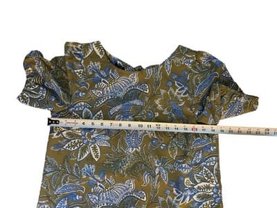 Size MP Talbots Cotton Top Floral Puff Sleeves Babydoll Green Blue Bow Summer - Thumbnail 12