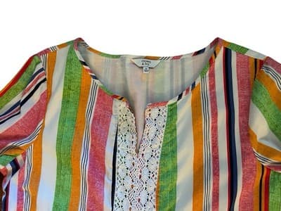 Crown & Ivy Size M Cotton Women’s Bell Sleeve Dress Spring Summer Stripes Flowy - Thumbnail 6