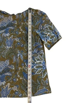 Size MP Talbots Cotton Top Floral Puff Sleeves Babydoll Green Blue Bow Summer - Thumbnail 10