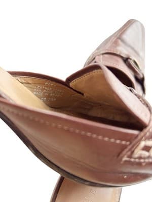 Y2K AIGNER Brown Leather Mules Shoes Kitten Heel Square Toe Old Money 7.5 - Thumbnail 7