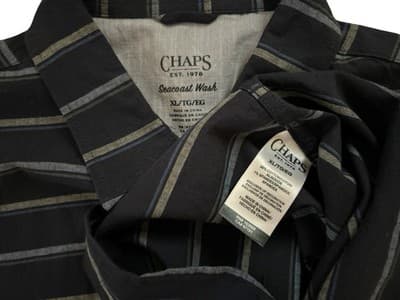Mens Chaps XL SEACOAST WASH COASTAL Beach Striped Blue Cotton Short Sleeve Shirt - Thumbnail 7