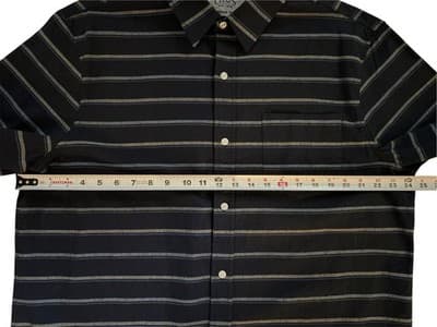 Mens Chaps XL SEACOAST WASH COASTAL Beach Striped Blue Cotton Short Sleeve Shirt - Thumbnail 9