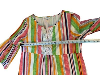 Crown & Ivy Size M Cotton Women’s Bell Sleeve Dress Spring Summer Stripes Flowy - Thumbnail 8