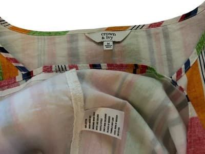 Crown & Ivy Size M Cotton Women’s Bell Sleeve Dress Spring Summer Stripes Flowy - Thumbnail 5