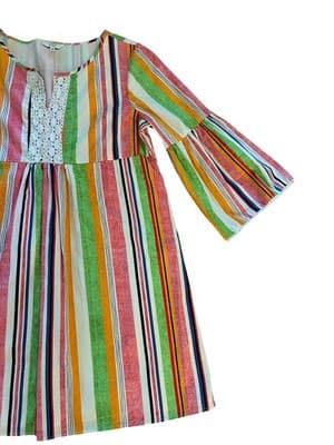 Crown & Ivy Size M Cotton Women’s Bell Sleeve Dress Spring Summer Stripes Flowy - Thumbnail 7