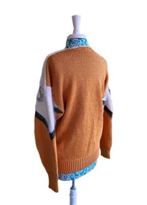 Vintage 1980’s Sweater Cotton Angora NEW WAVE Retro Slouch Mob Wife Rhinestone - Thumbnail 9