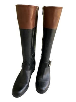 Vintage Brown & Black Tall Genuine Leather Equestrian Boots Women’s 8 Boho
