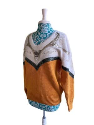 Vintage 1980’s Sweater Cotton Angora NEW WAVE Retro Slouch Mob Wife Rhinestone - Thumbnail 4