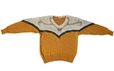 Vintage 1980’s Sweater Cotton Angora NEW WAVE Retro Slouch Mob Wife Rhinestone - Thumbnail 5