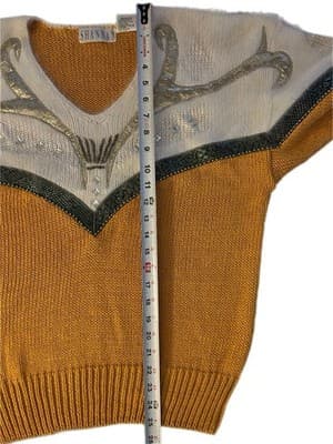 Vintage 1980’s Sweater Cotton Angora NEW WAVE Retro Slouch Mob Wife Rhinestone - Thumbnail 11
