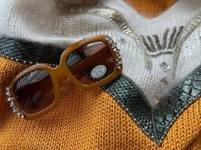 Vintage 1980’s Sweater Cotton Angora NEW WAVE Retro Slouch Mob Wife Rhinestone - Thumbnail 8