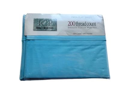 New NOS Vintage JC Penney Aqua TWIN Flat Top Sheet Bedding Spring Summer - Thumbnail 4