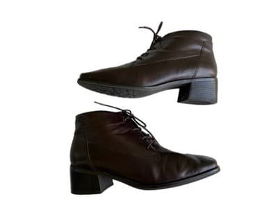 7.5 Narrow Vintage Women’s Y2K Chunky Boot Square Toe Brown Shoes Leather Boho - Thumbnail 7