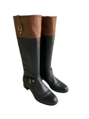 Vintage Brown & Black Tall Genuine Leather Equestrian Boots Women’s 8 Boho - Thumbnail 9