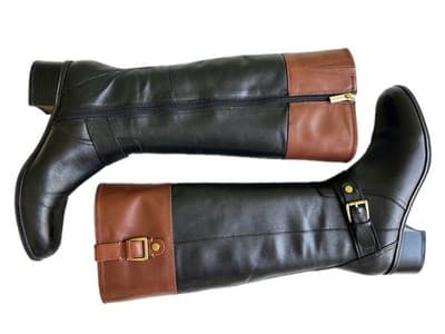 Vintage Brown & Black Tall Genuine Leather Equestrian Boots Women’s 8 Boho - Thumbnail 2