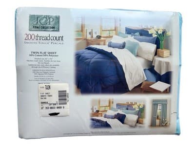 New NOS Vintage JC Penney Aqua TWIN Flat Top Sheet Bedding Spring Summer - Thumbnail 3