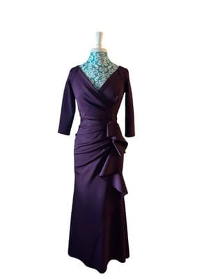 XSCAPE Size 4 Petite Purple Maxi Dress Scuba Knit Glam Evening Ruffled Long Gown - Thumbnail 5