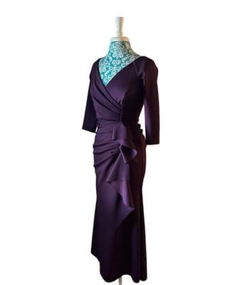 XSCAPE Size 4 Petite Purple Maxi Dress Scuba Knit Glam Evening Ruffled Long Gown - Thumbnail 10