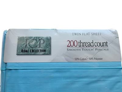 New NOS Vintage JC Penney Aqua TWIN Flat Top Sheet Bedding Spring Summer - Thumbnail 5