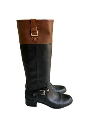Vintage Brown & Black Tall Genuine Leather Equestrian Boots Women’s 8 Boho - Thumbnail 4