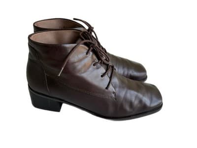 7.5 Narrow Vintage Women’s Y2K Chunky Boot Square Toe Brown Shoes Leather Boho - Thumbnail 2