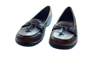 Clark’s 9.5W Wide Women’s Brown Genuine Leather Slip On Tassel Loafers Shoes - Thumbnail 3