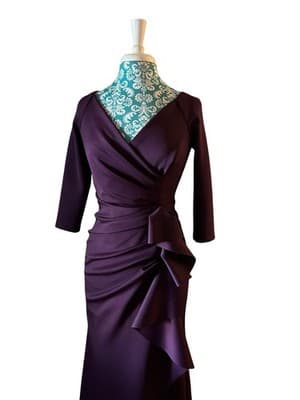XSCAPE Size 4 Petite Purple Maxi Dress Scuba Knit Glam Evening Ruffled Long Gown - Thumbnail 2