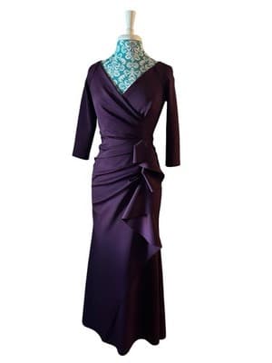 XSCAPE Size 4 Petite Purple Maxi Dress Scuba Knit Glam Evening Ruffled Long Gown - Thumbnail 3