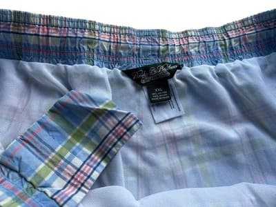 XXL Brooks Brothers Logo Swim Shorts Pink & Blue Plaid Cotton Blend Pockets - Thumbnail 7