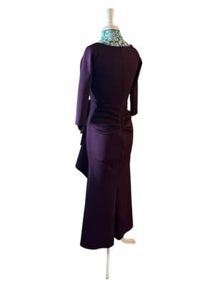 XSCAPE Size 4 Petite Purple Maxi Dress Scuba Knit Glam Evening Ruffled Long Gown - Thumbnail 9