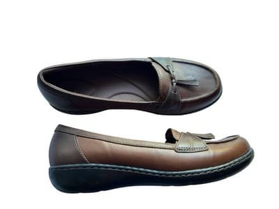 Clark’s 9.5W Wide Women’s Brown Genuine Leather Slip On Tassel Loafers Shoes - Thumbnail 6