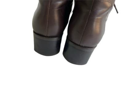 7.5 Narrow Vintage Women’s Y2K Chunky Boot Square Toe Brown Shoes Leather Boho - Thumbnail 9