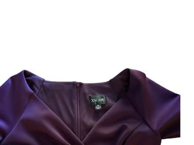 XSCAPE Size 4 Petite Purple Maxi Dress Scuba Knit Glam Evening Ruffled Long Gown - Thumbnail 12