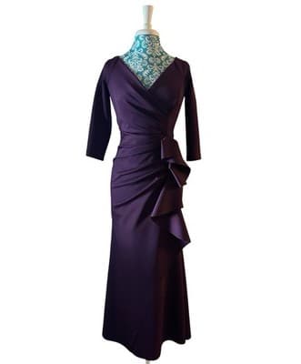 XSCAPE Size 4 Petite Purple Maxi Dress Scuba Knit Glam Evening Ruffled Long Gown - Thumbnail 4