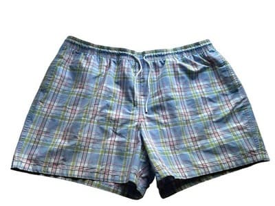 XXL Brooks Brothers Logo Swim Shorts Pink & Blue Plaid Cotton Blend Pockets - Thumbnail 2