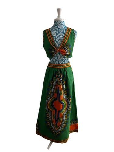 Vintage Cotton Maxi Skirt Crop Top Set Boho Hippie Gypsy Grunge Festival 2 Piece