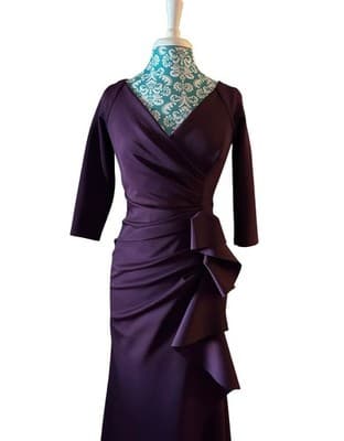 XSCAPE Size 4 Petite Purple Maxi Dress Scuba Knit Glam Evening Ruffled Long Gown - Thumbnail 7